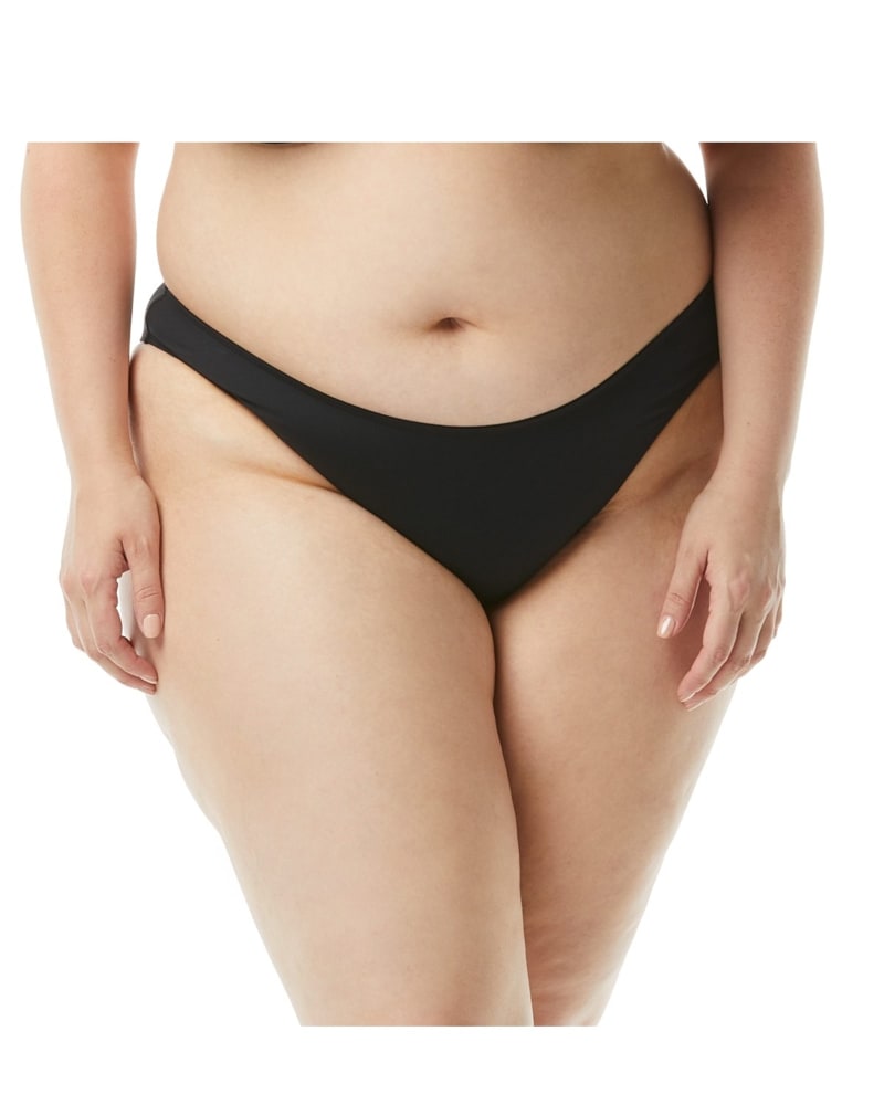 Front of a model wearing a size XL Andi Cheeky Bikini Bottom in Black by Coco Reef. | dia_product_style_image_id:273950